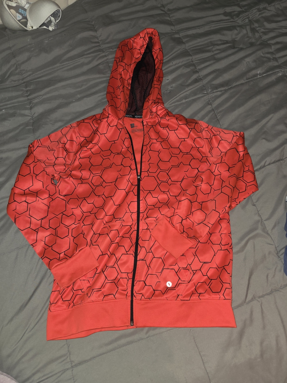 Xersion Red and Black Geometric Zip Hoodie